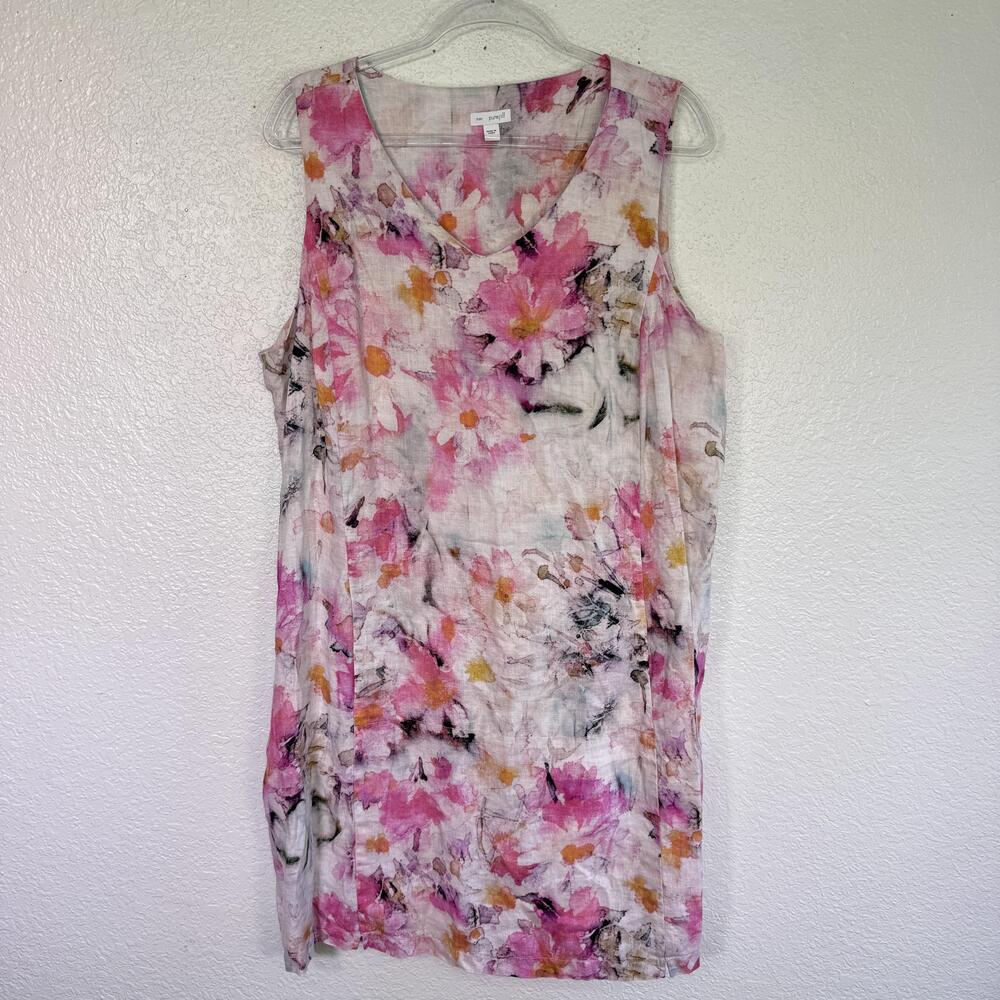 Pure Jill J Jill Dress Womens XL Linen Floral Watercolor Pockets Spring Artsy